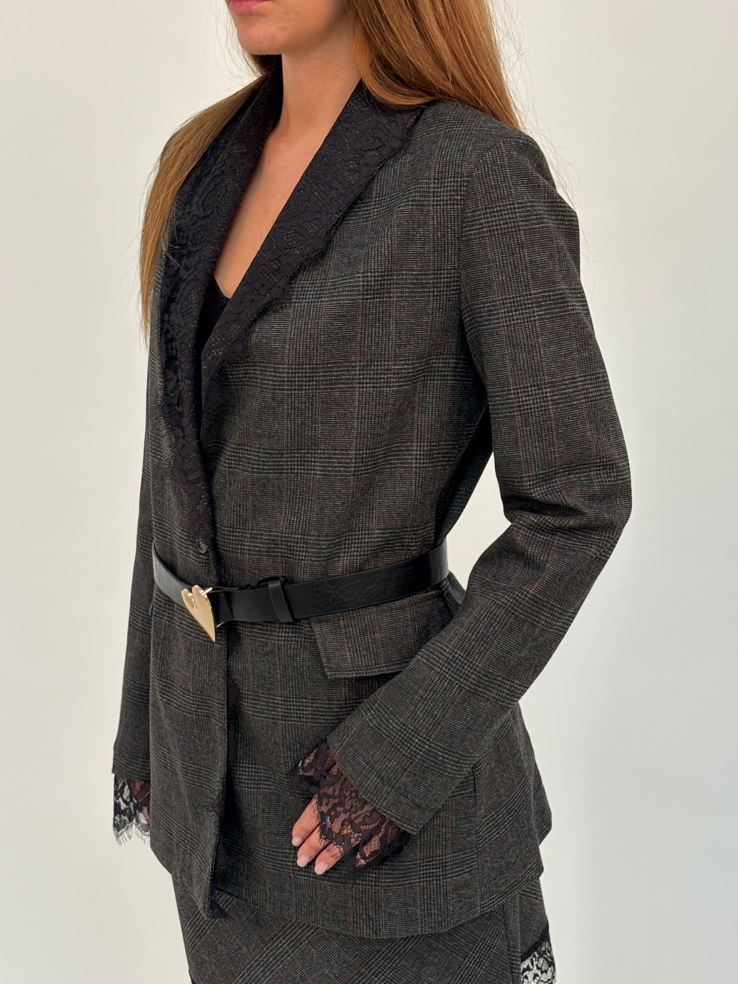 Susy Mix Giacca con rever pizzo a scacchi GRIGIO/NERO