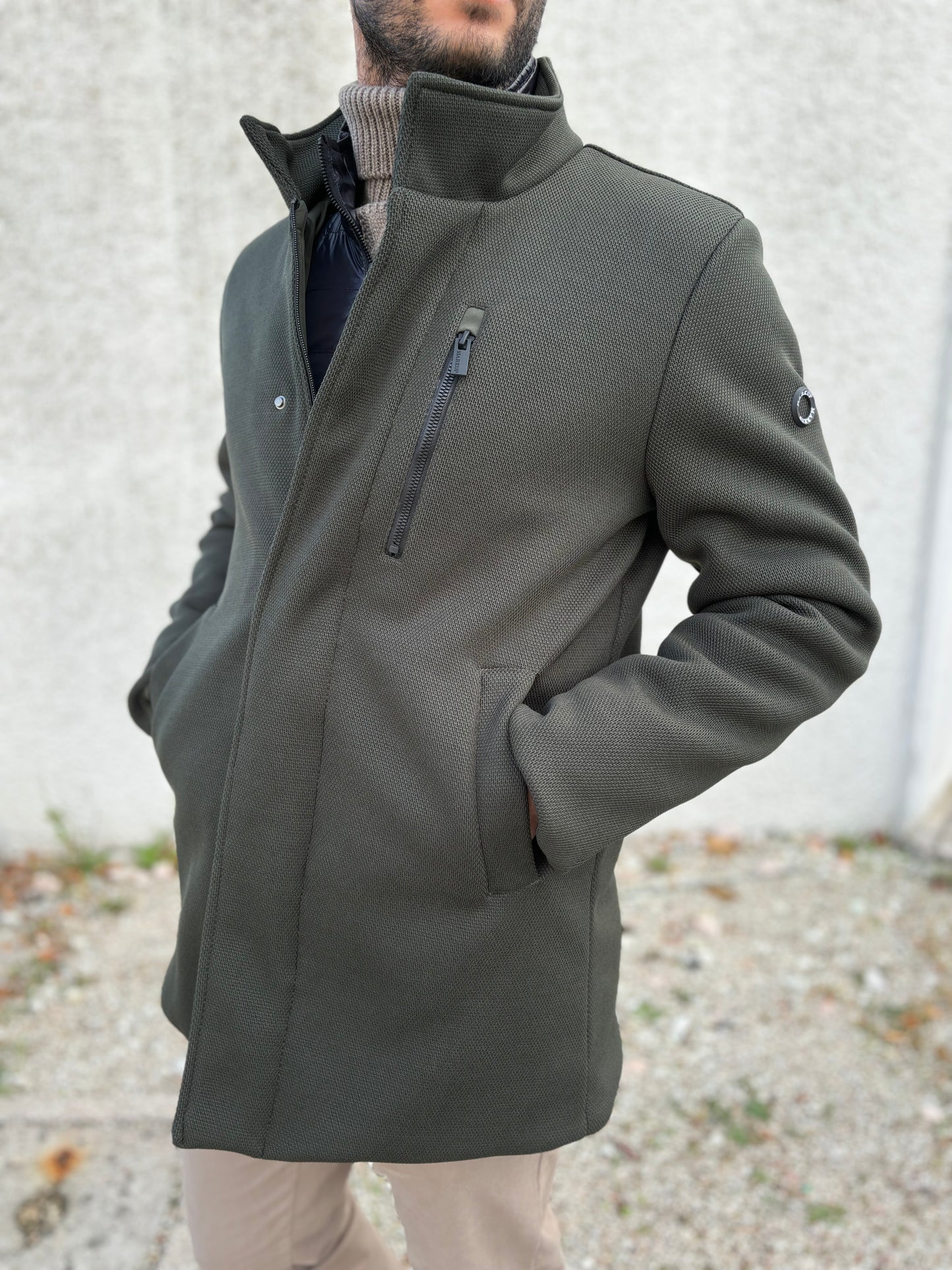 Markup cappotto con pettorina tessuto ammagliato collo coreano VERDE