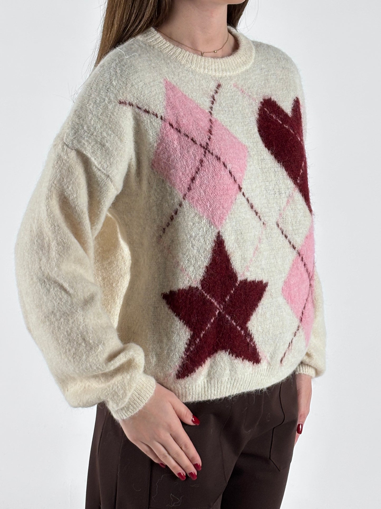 Susy Mix girocollo rombi PANNA ROSA BORDEAUX