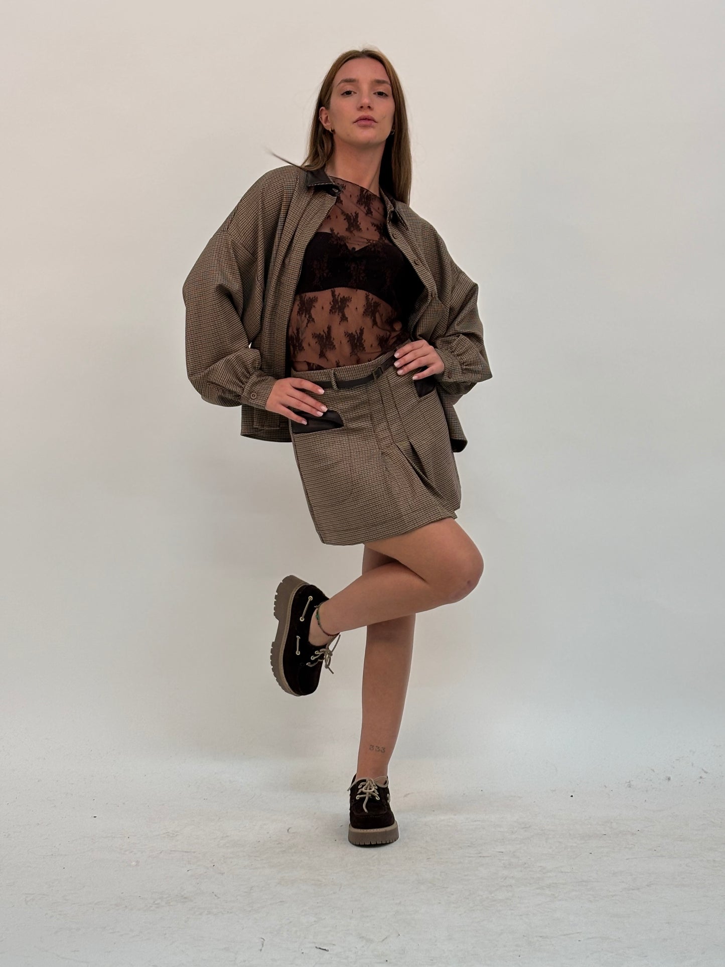 DIXIE camicia giubbino scacchi TABACCO