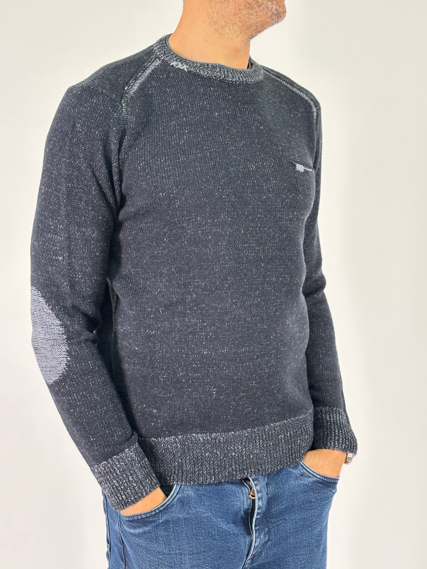 Loft 88 Maglia ml girocollo con taschino melange BLU