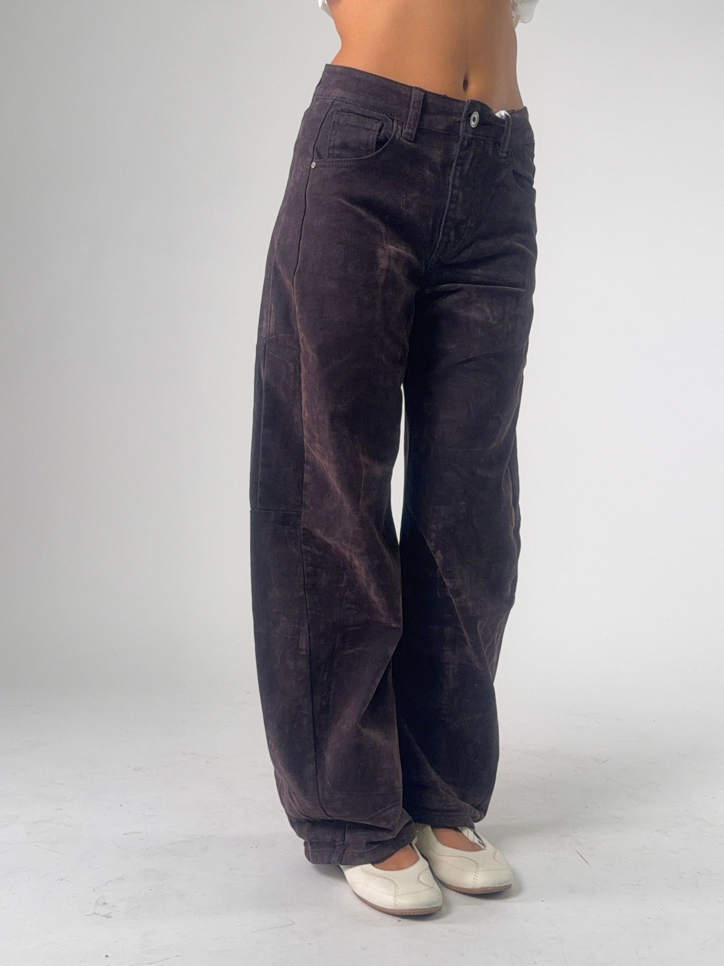 Pantalone ovetto in denim effetto velluto