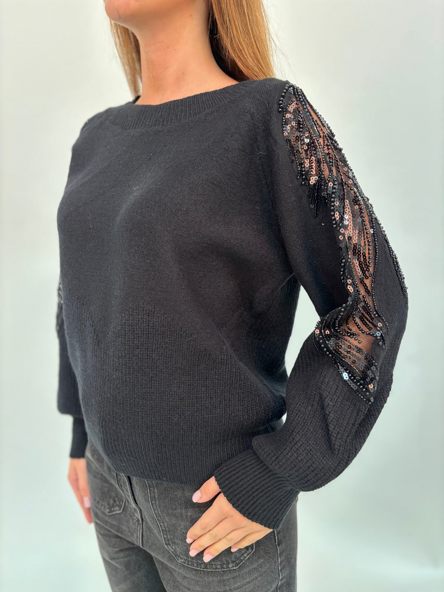 Molly Bracken Maglia con inserto paillettes nella manica NERO