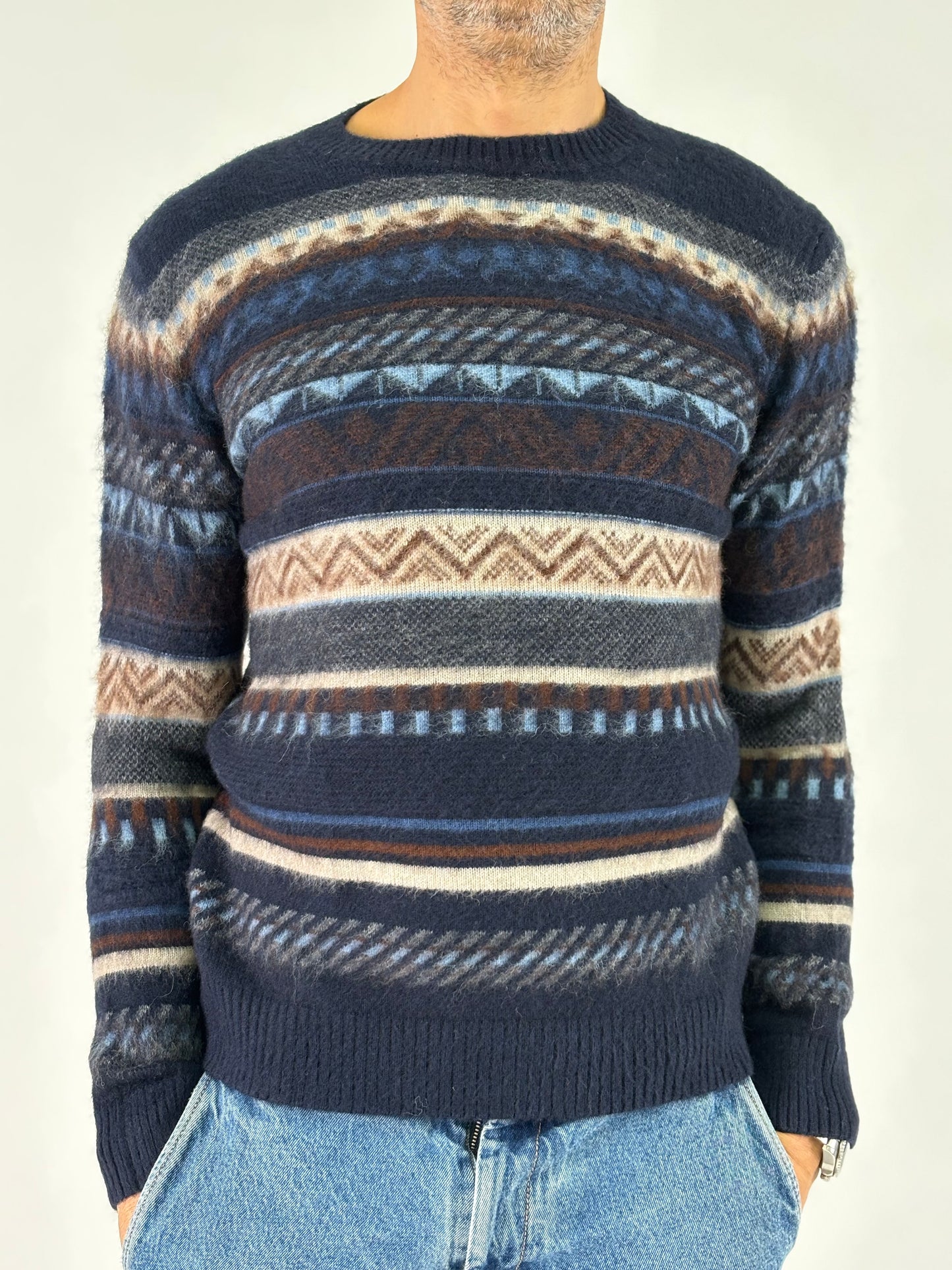 Retois Maglia girocollo ml fantasia MARRONE/BLU/AVIO/BEIGE