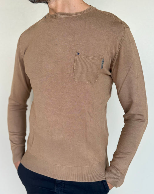 Loft88 Maglia in viscosa girocollo con taschino NOCCIOLA