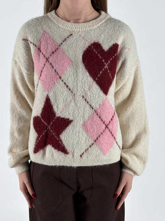 Susy Mix girocollo rombi PANNA ROSA BORDEAUX