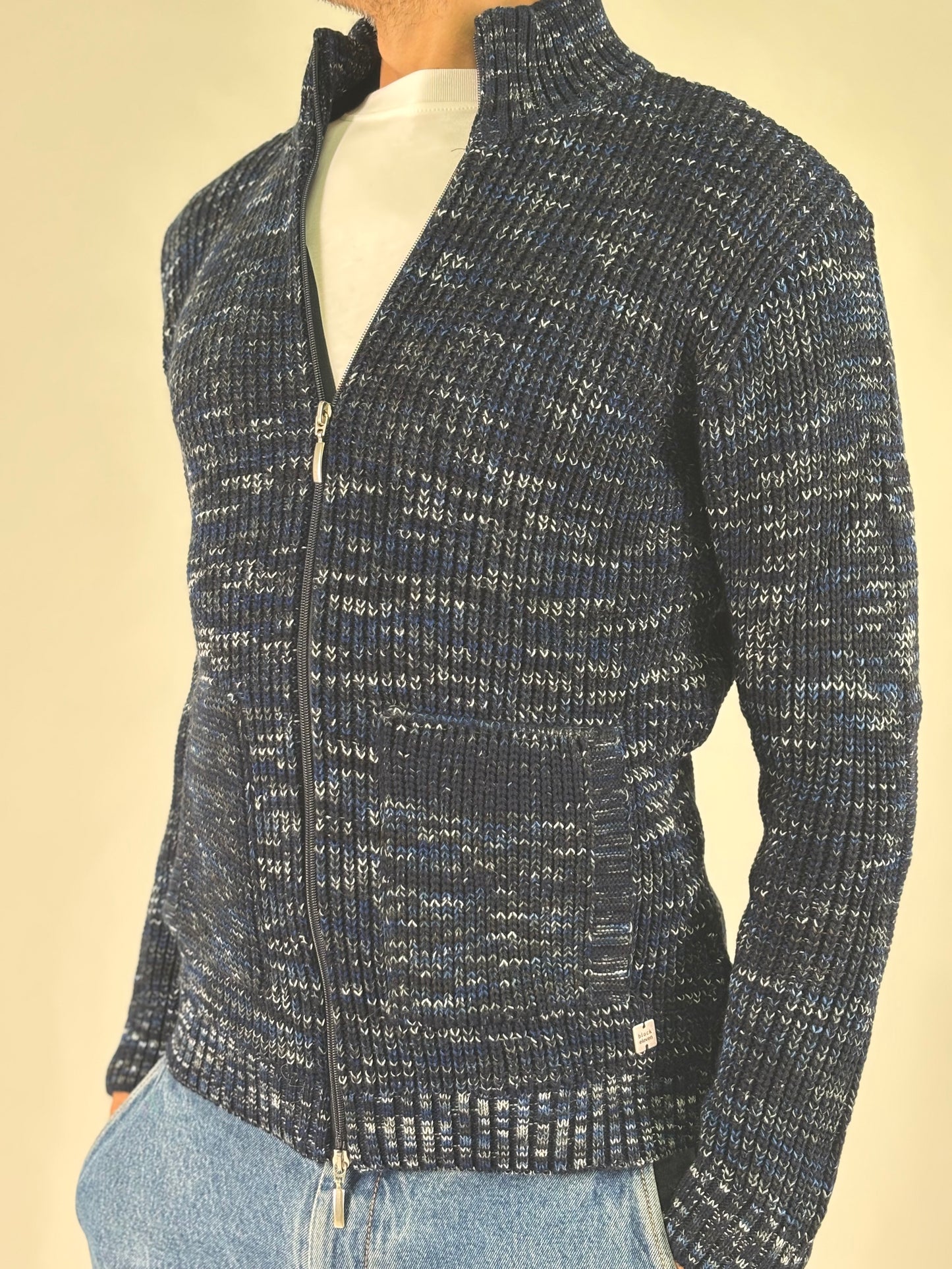 BL11 Cardigan melange con zip BLU