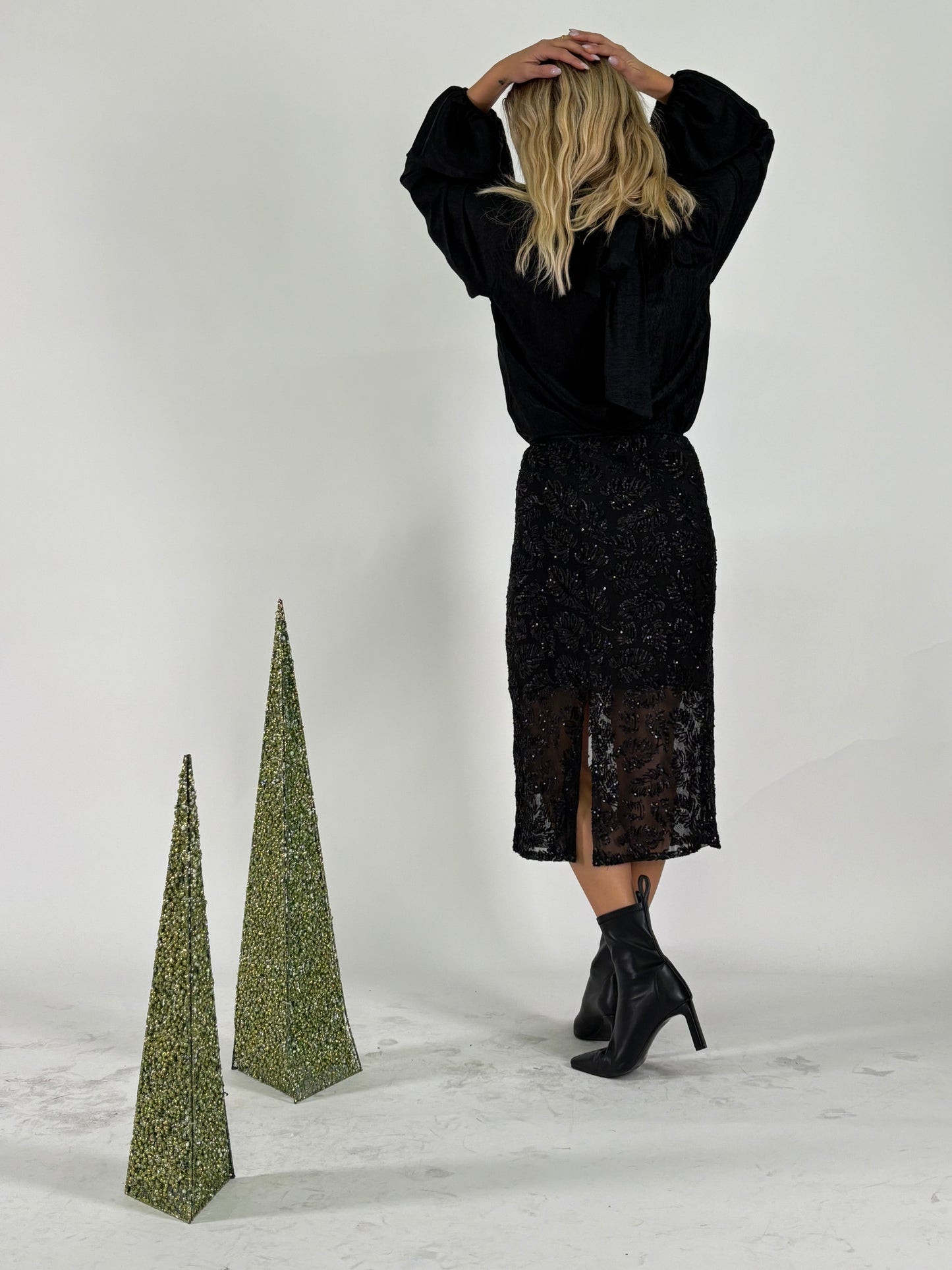 Tensione In Gonna tulle a fant. foglie in paillettes NERO