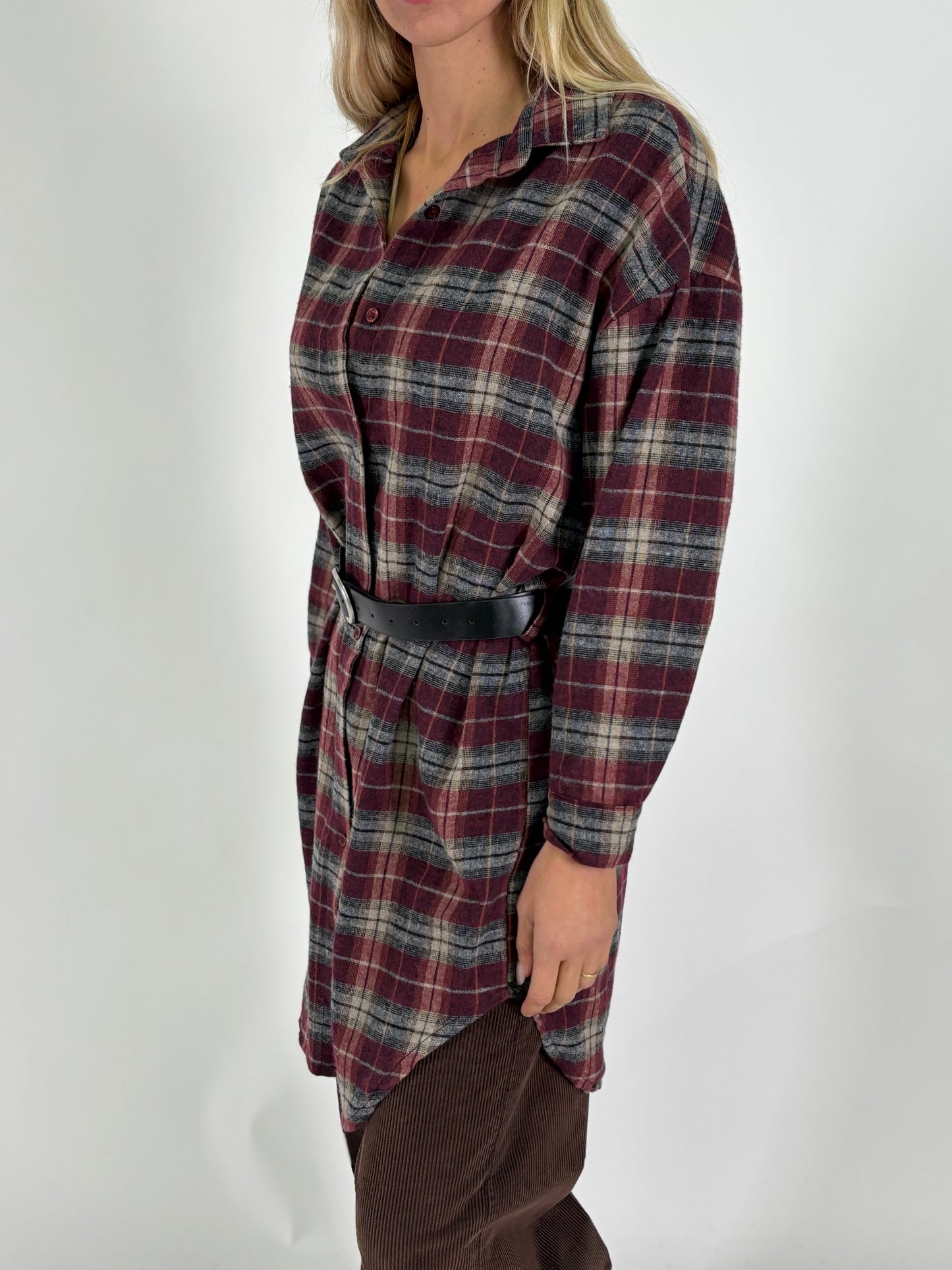 Susy Mix Camicia lunga in flanella a scacchi BORDEAUX/BEIGE