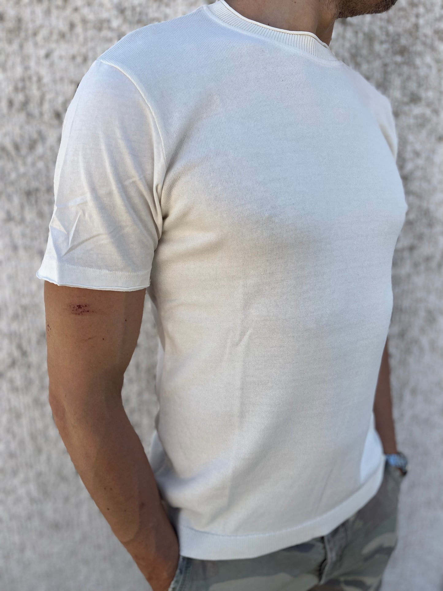 loft88 maglia manica corta in filo di cotone schiena liscia BIANCO