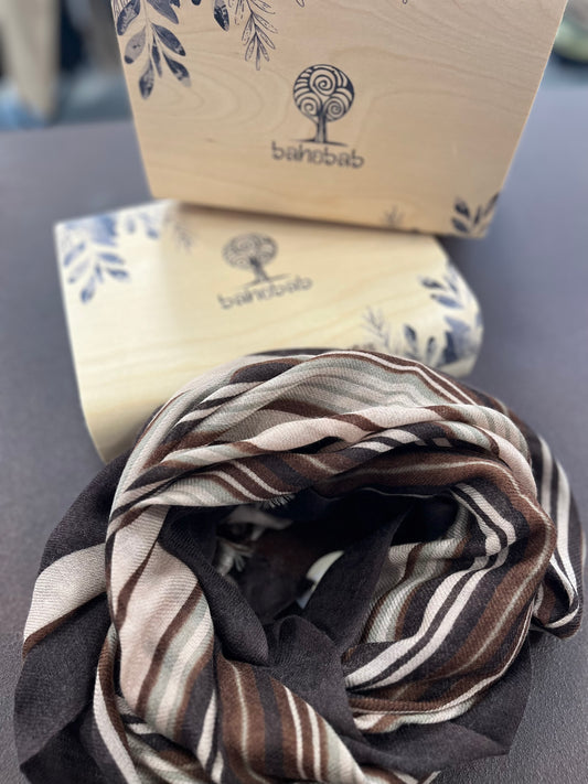 Bahobab Sciarpa 100% lana fantasia righe MARRONE/BEIGE