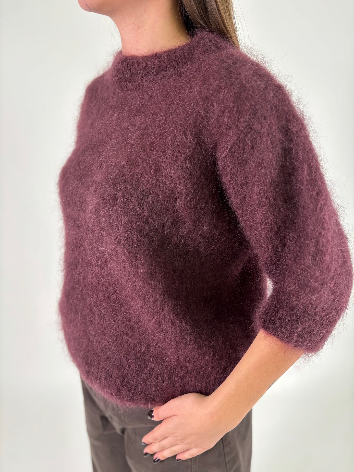 DIXIE maglia mohair m/corta PRUGNA