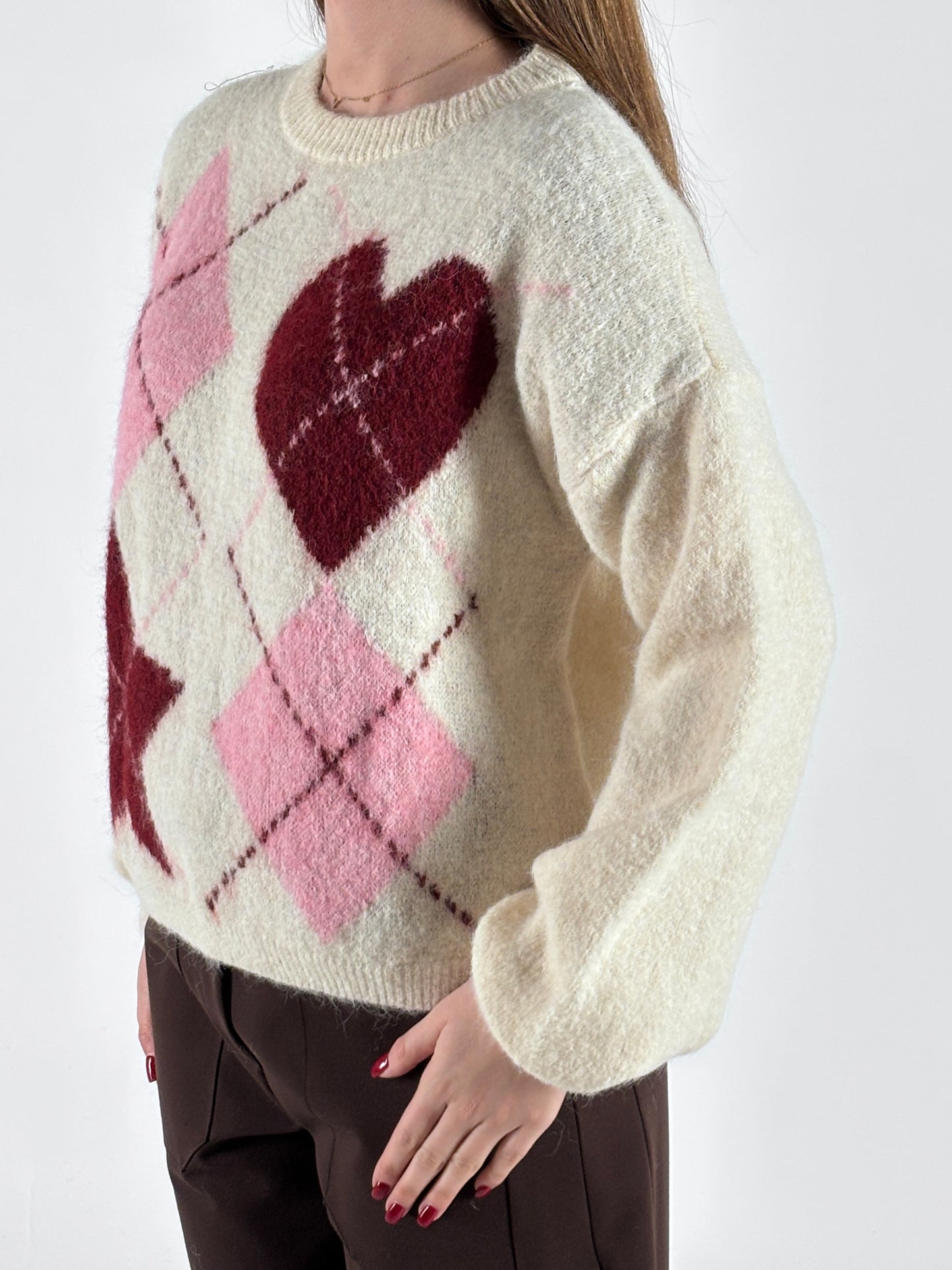 Susy Mix girocollo rombi PANNA ROSA BORDEAUX