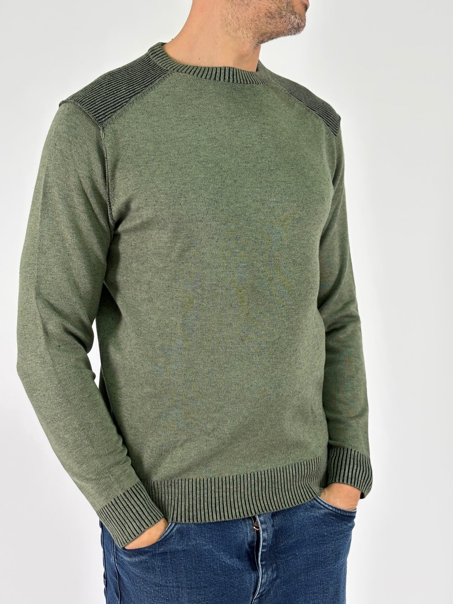 Loft88 Maglia girocollo ml costine sulla spalla VERDE