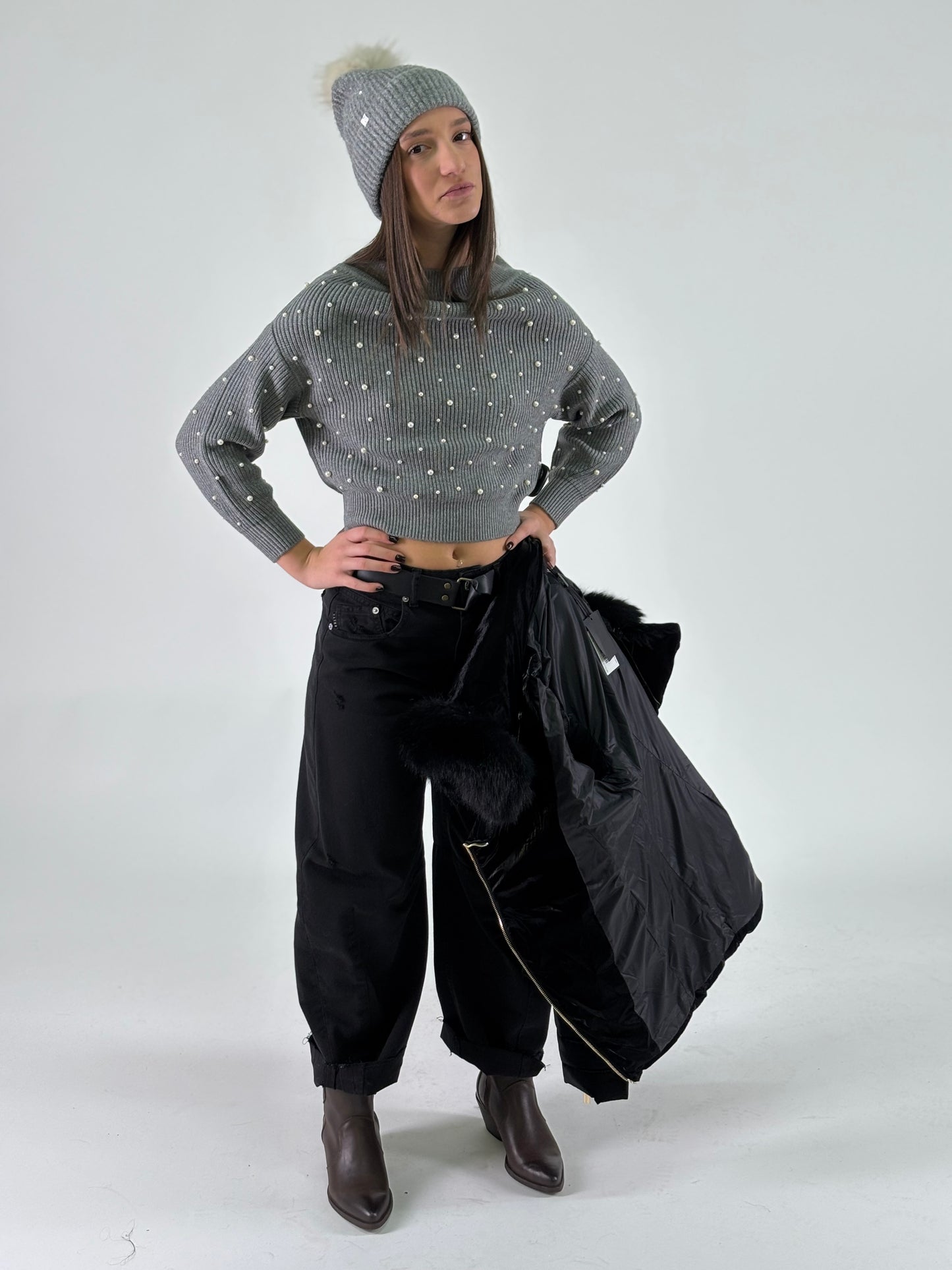 Haveone Jeans barbara modello ballon NERO