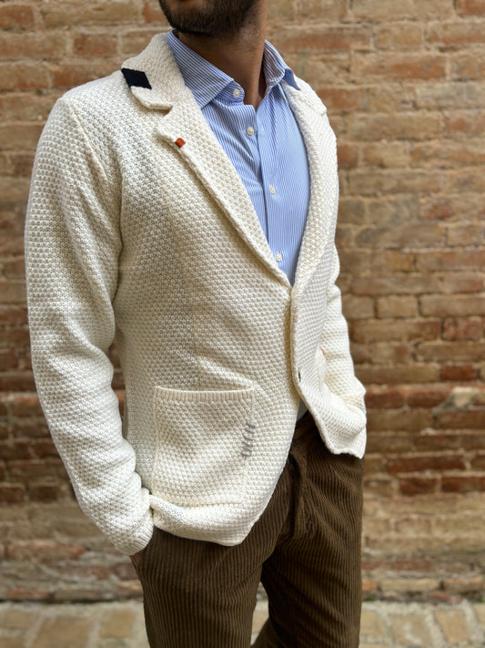 Markup cardigan-giaccamaglia con ricami chicco di riso LATTE