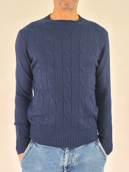 Loft88 Maglia girocollo trama trecce lana/cashmere BLU