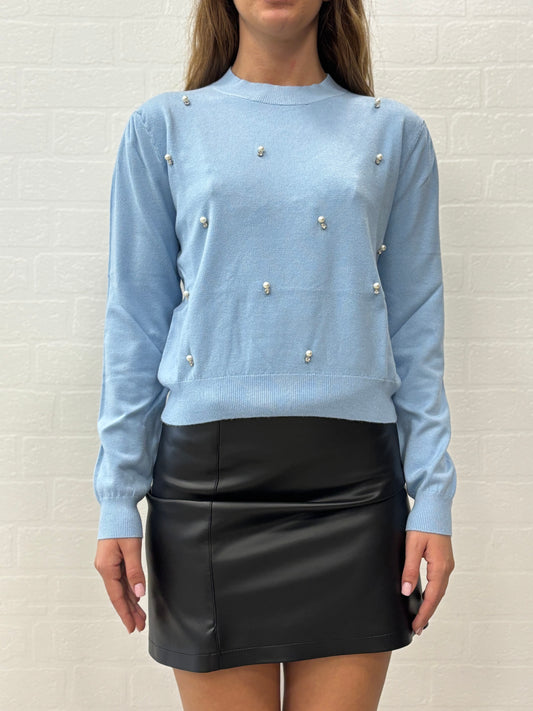 Griffai Maglia ml sbuffo con perle e strass CELESTE