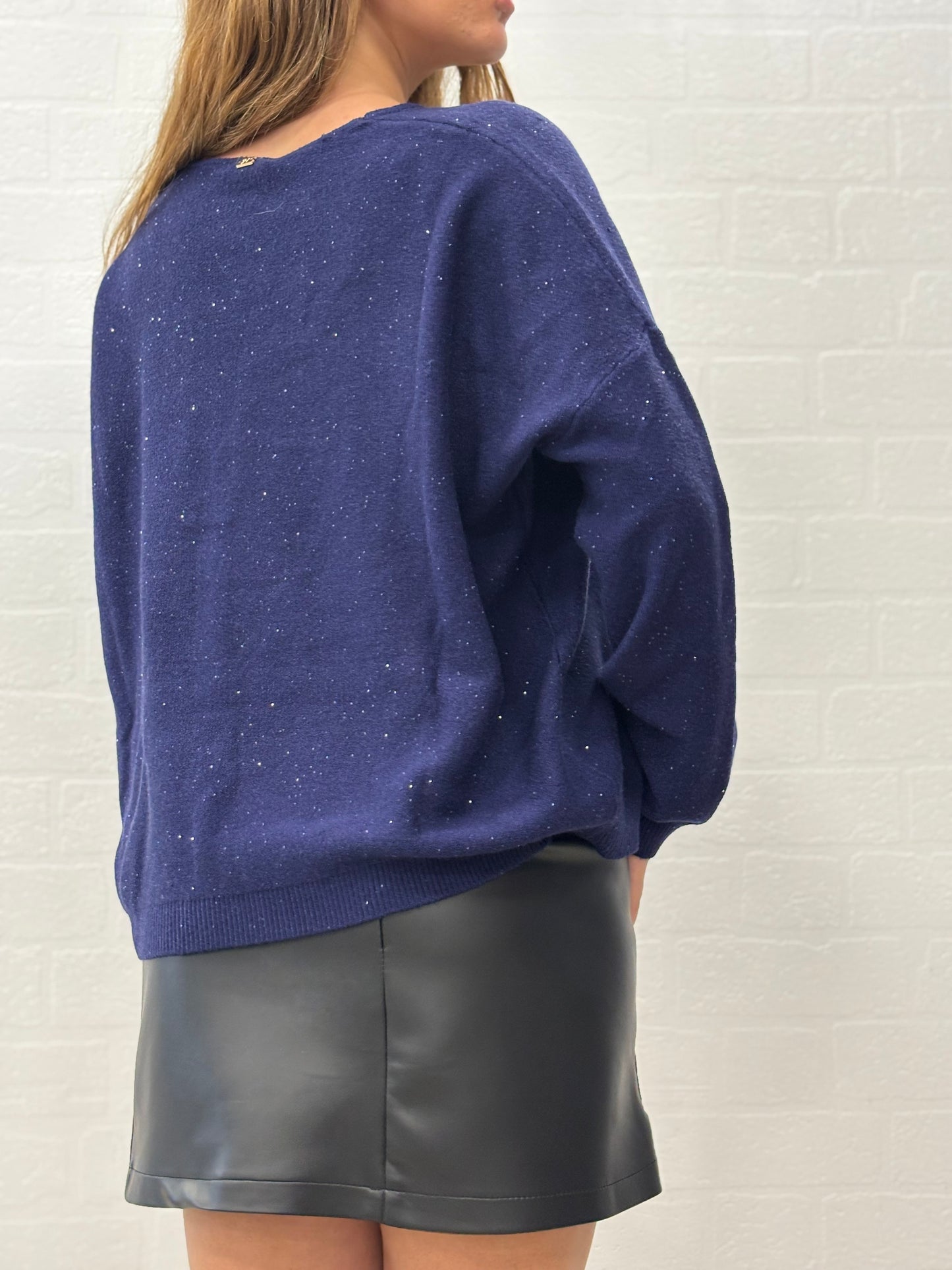 Griffai Maglia over con paillettes argento collo V BLU