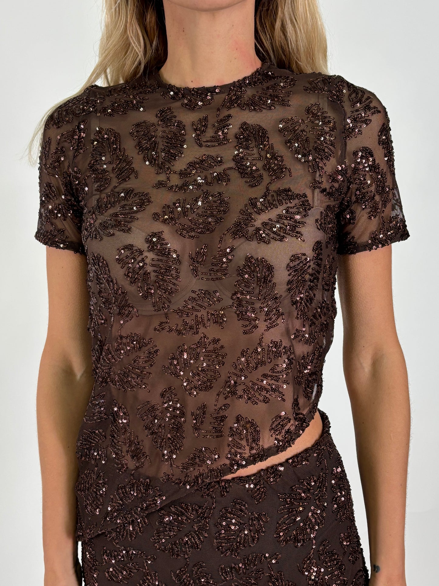 Tensione In t-shirt mm in pizzo MARRONE