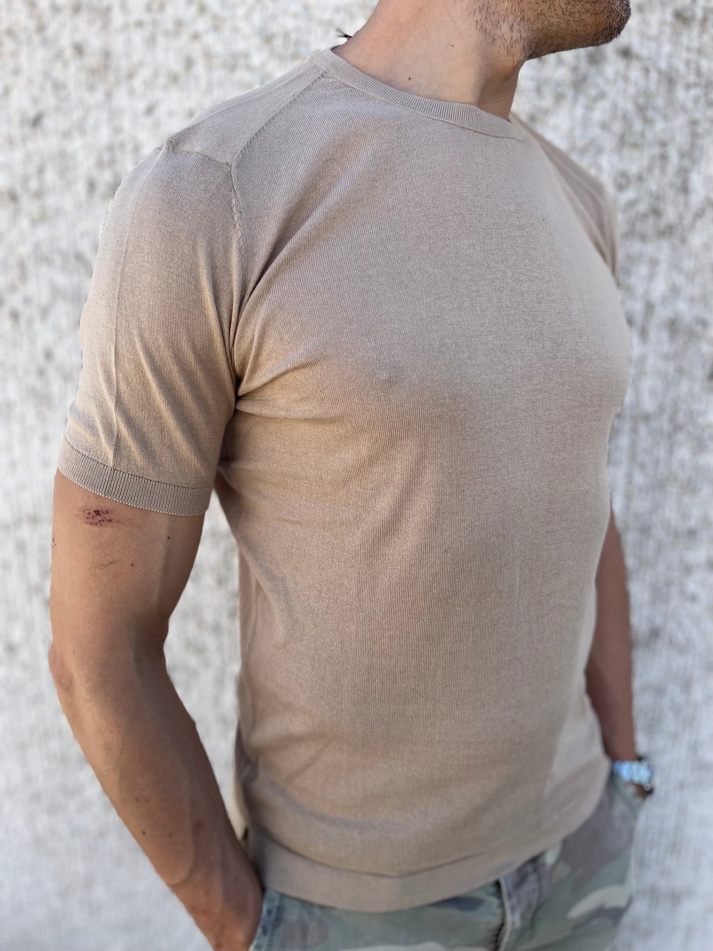 loft88 maglia manica corta in filo di cotone BEIGE
