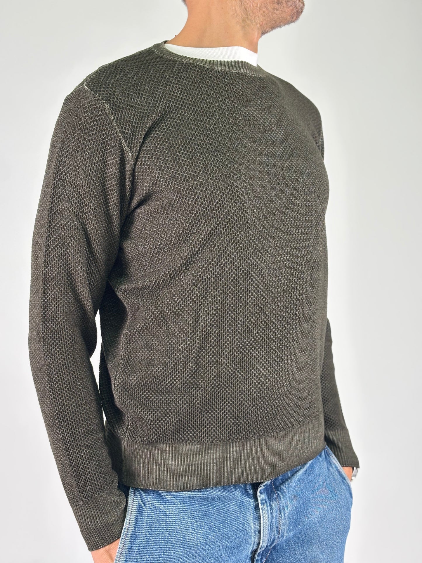 Sporting Mare Maglia girocollo nido d'ape in lana MILITARE