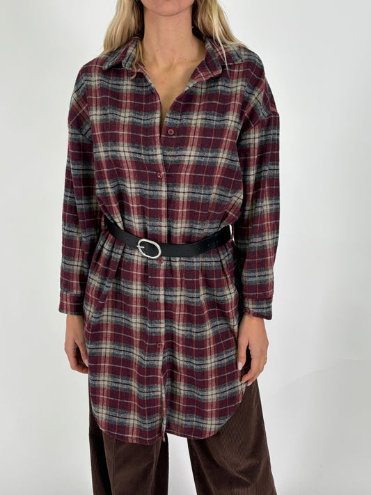 Susy Mix Camicia lunga in flanella a scacchi BORDEAUX/BEIGE