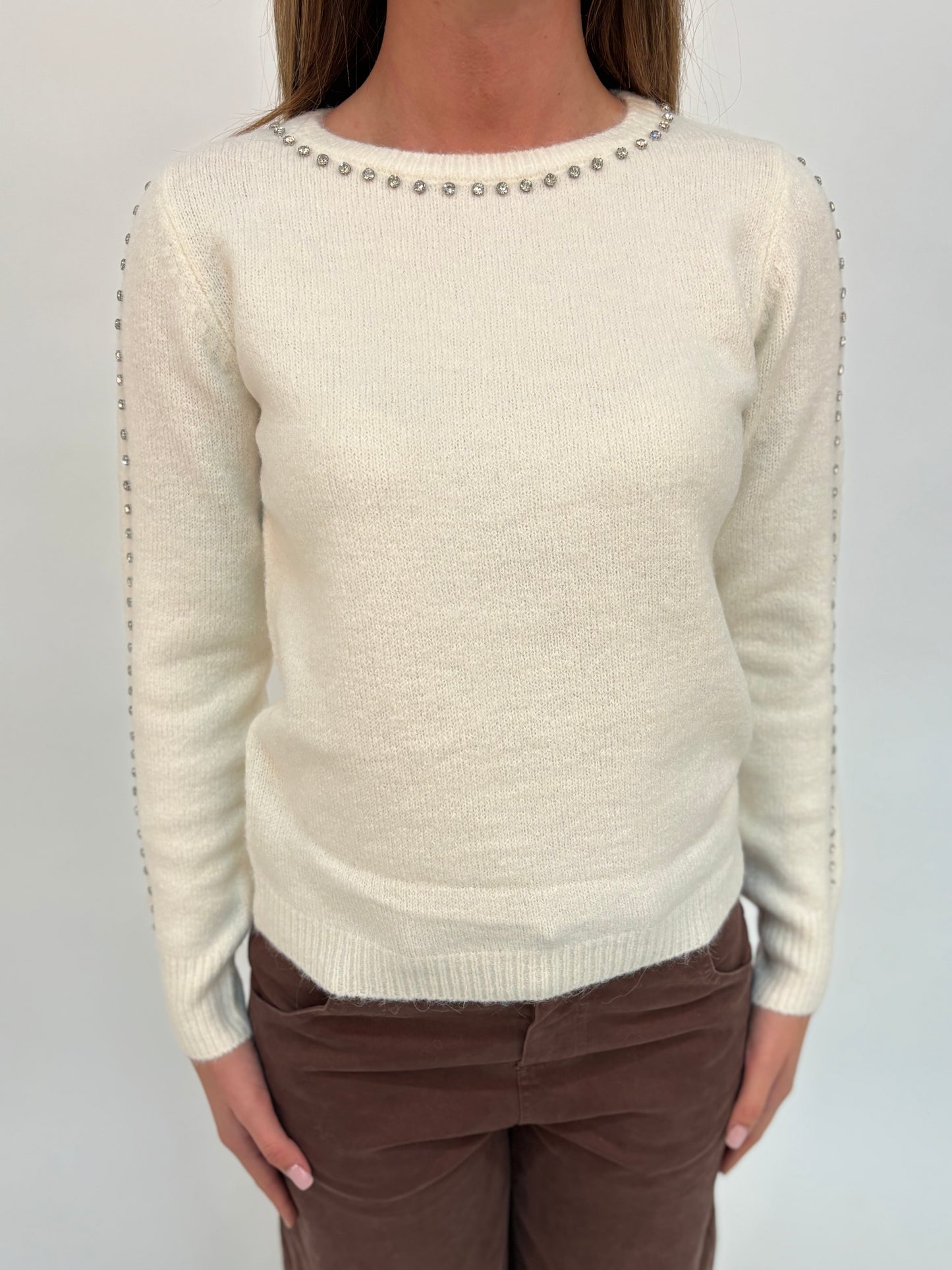 Kocca Maglia girocollo con strass PANNA