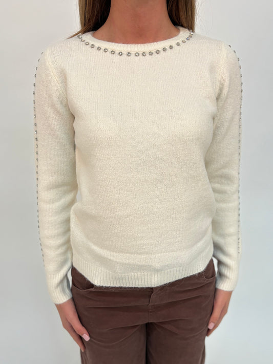 Kocca Maglia girocollo con strass PANNA