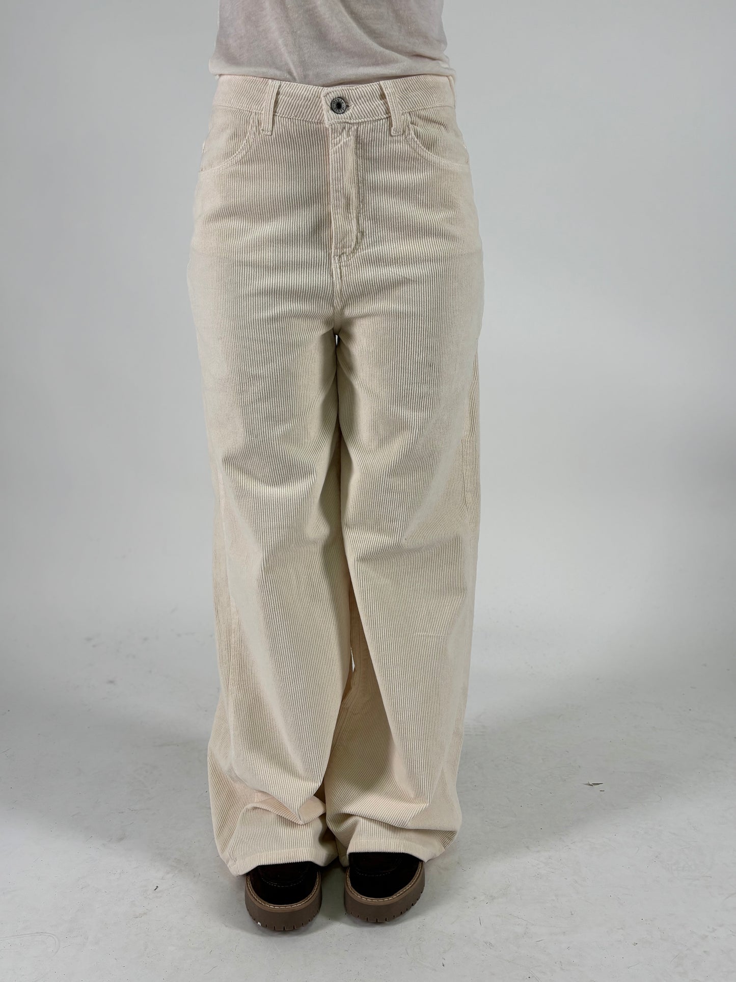 DIXIE pantalone largo tasca bassa velluto PANNA