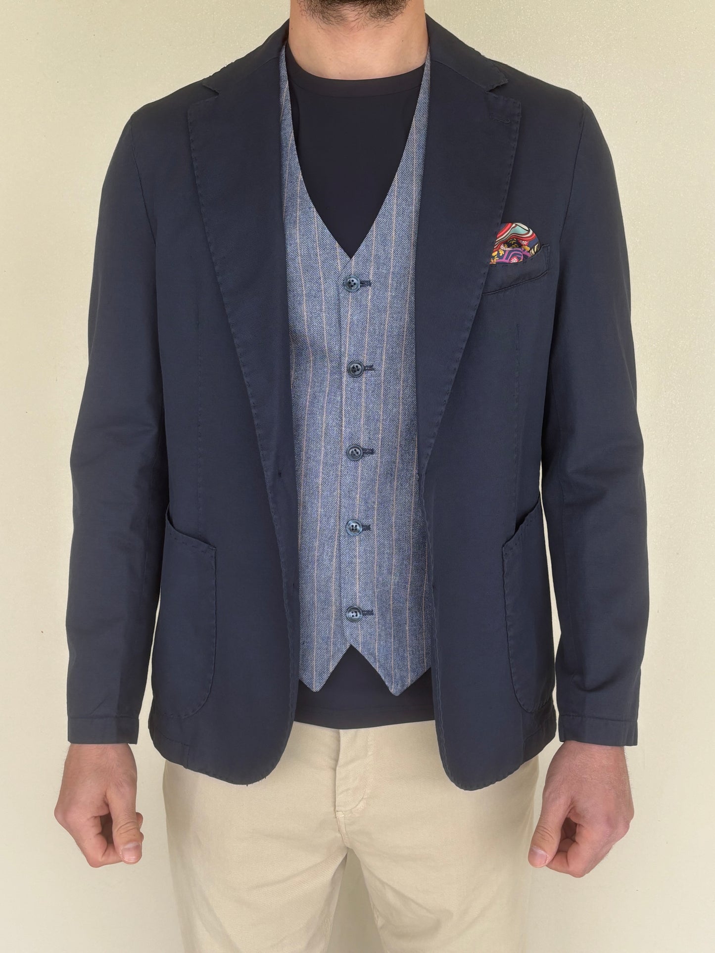 Le Braghe gilet RIGATO BLU