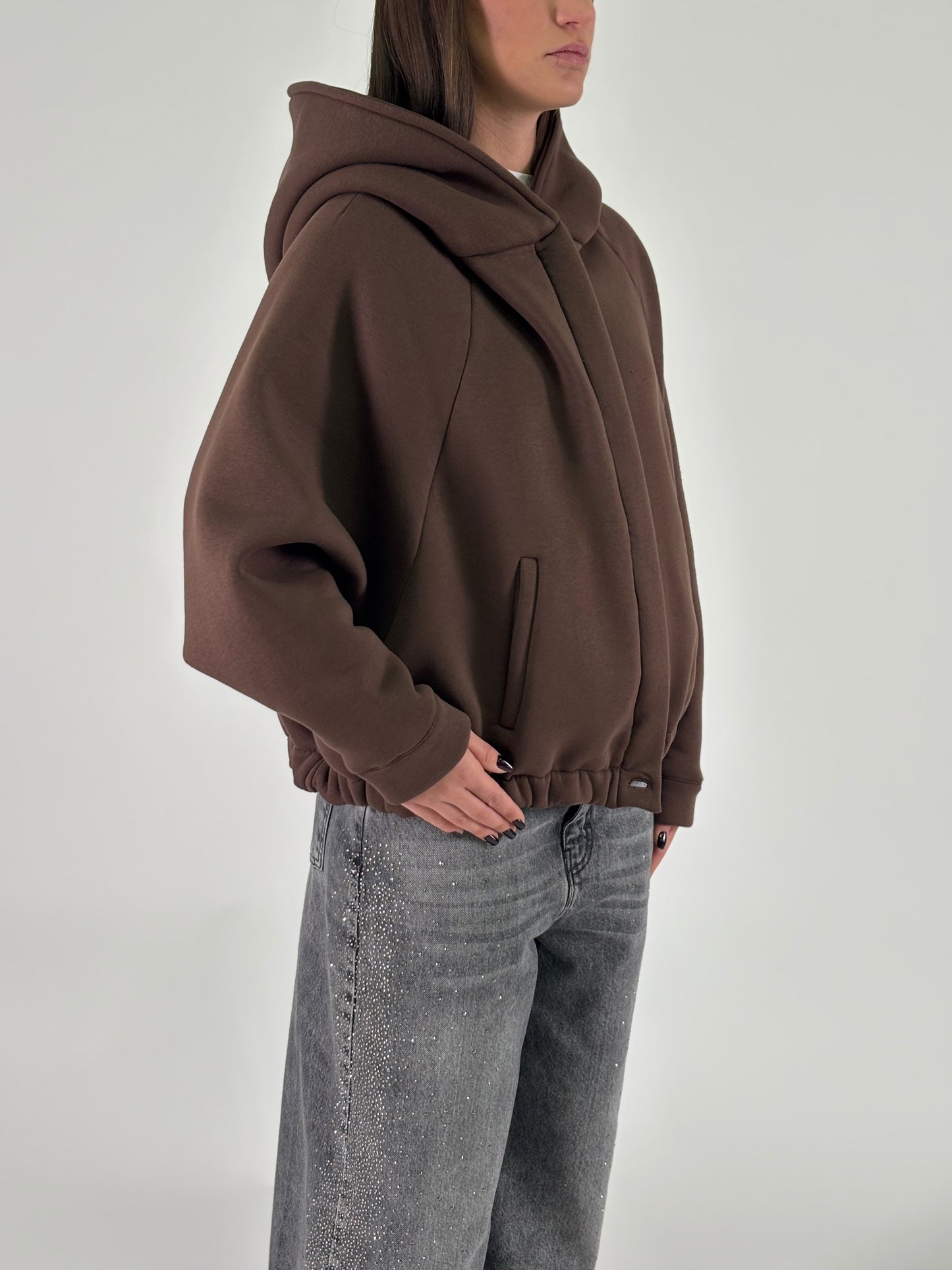 Haveone Giubbino cropped con cappuccio MARRONE