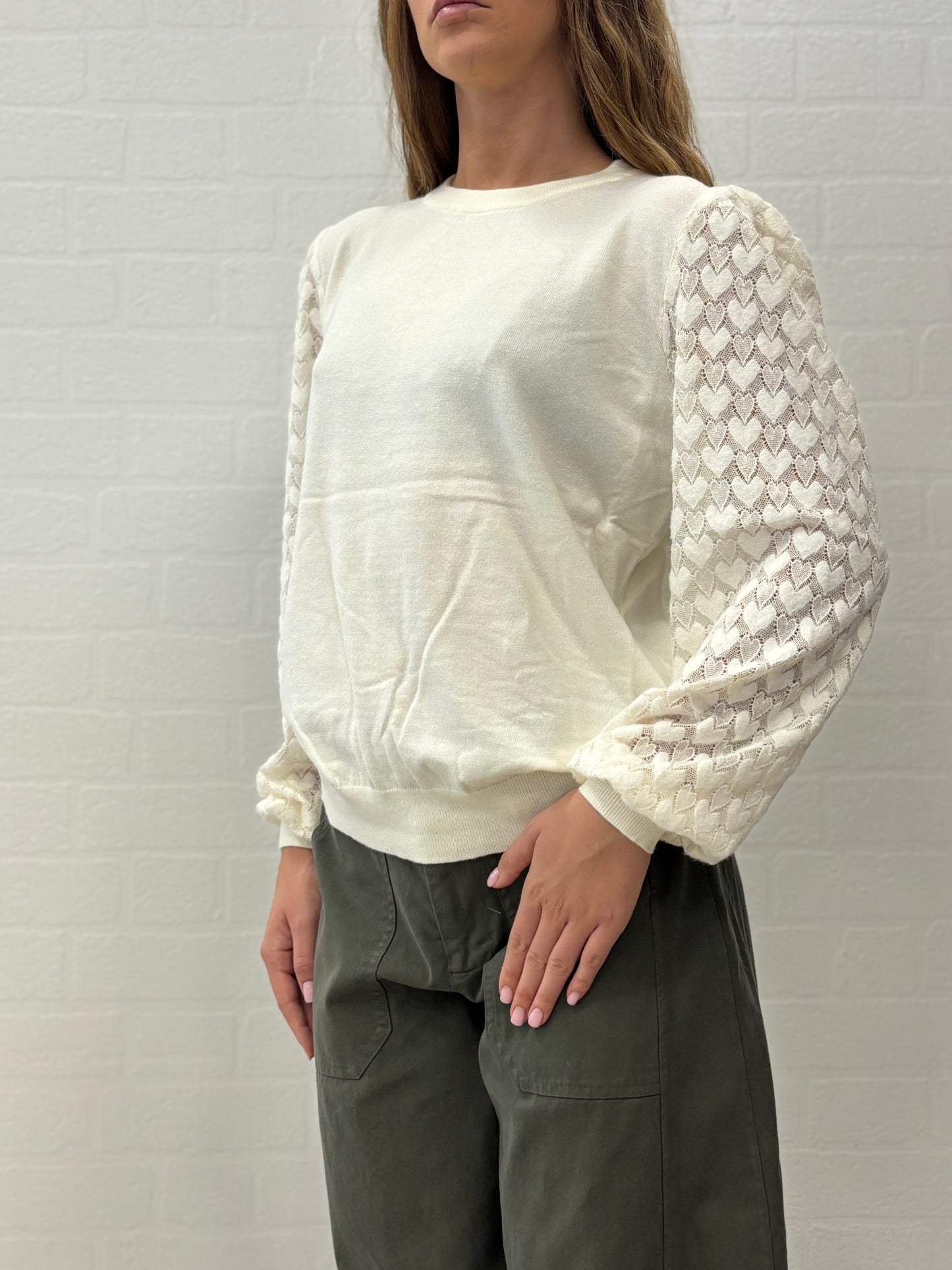 Molly Bracken maglia girocollo cn ml in pizzo PANNA