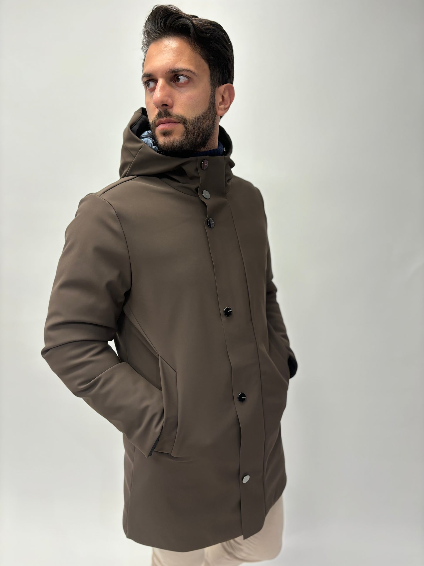 Heskimo Giubbino lungo imbottitura soft shell bottoni a vista MARRONE