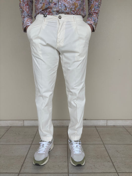 LE BRAGHE pant con pences slim PANNA