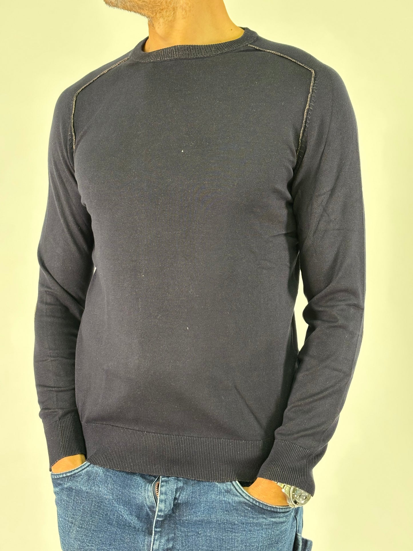 Loft88 maglia girocollo ml con toppa beige BLU