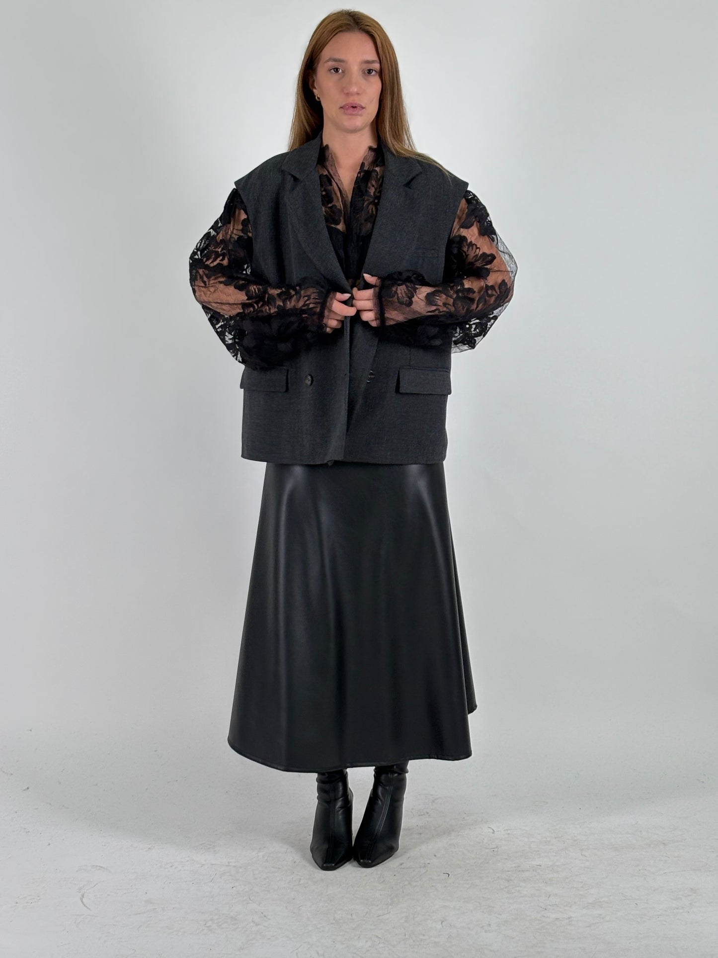 Haveone Gonna midi simil pelle NERO