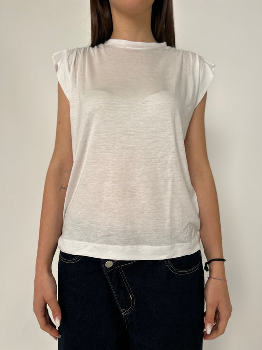 T-shirt giromanica con arricciatura sulla spalla