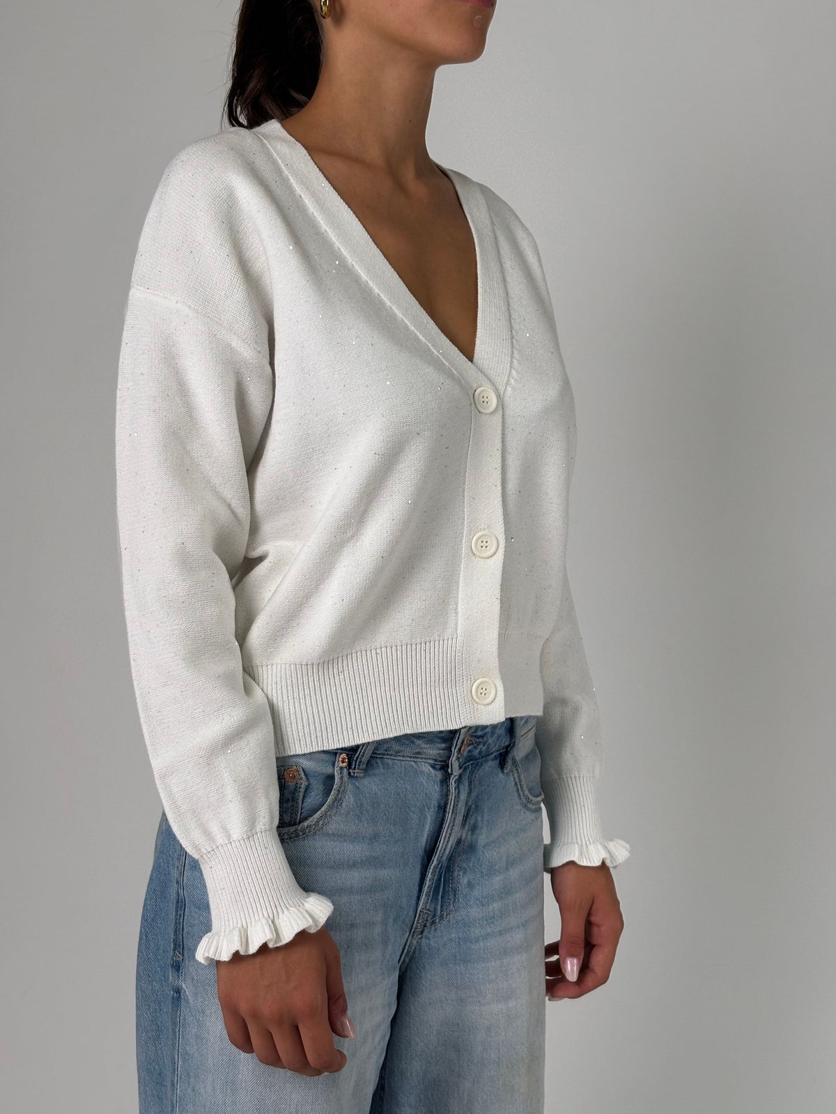 Cardigan V con micro paillettes