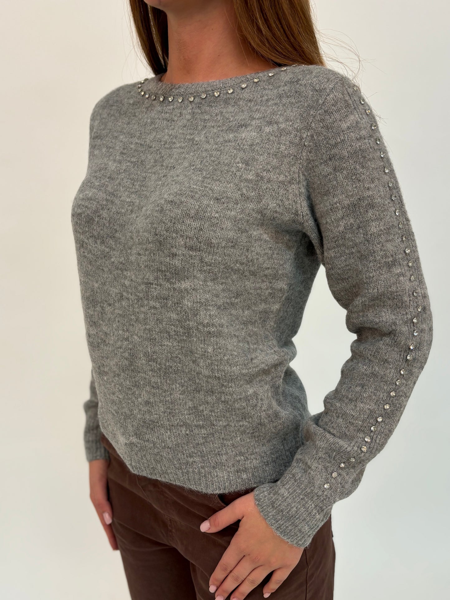 Kocca Maglia girocollo con strass GRIGIO