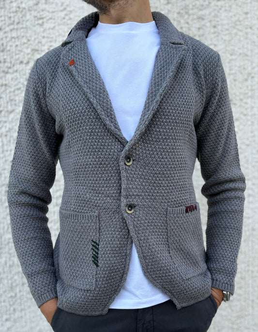 Markup cardigan-giaccamaglia con ricami chicco di riso GRIGIO