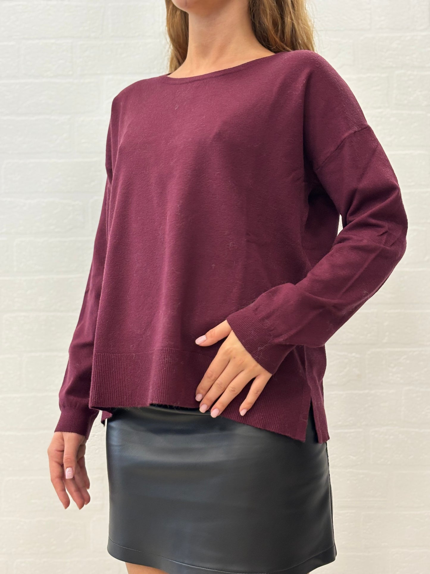 Griffai Maglia girocollo con spacchetti laterali BORDEAUX