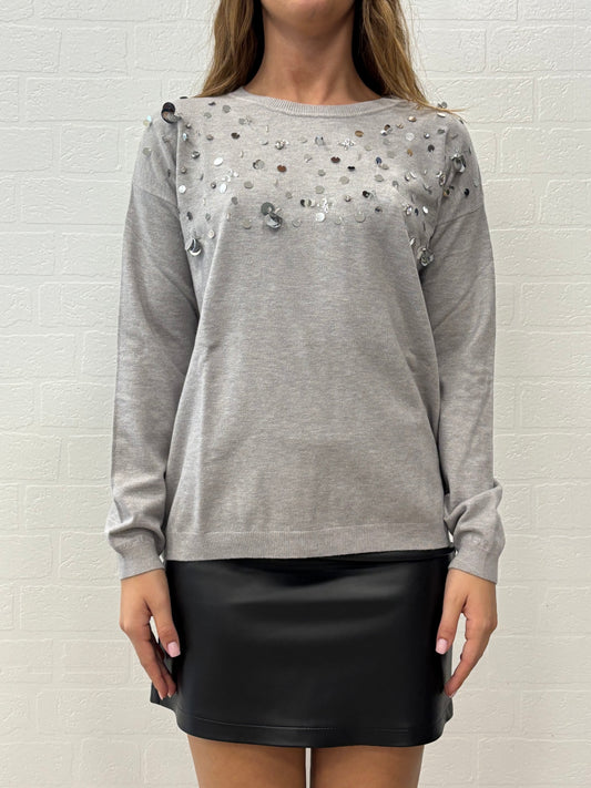 Griffai Maglia girocollo ml con paillettes e strass PERLA