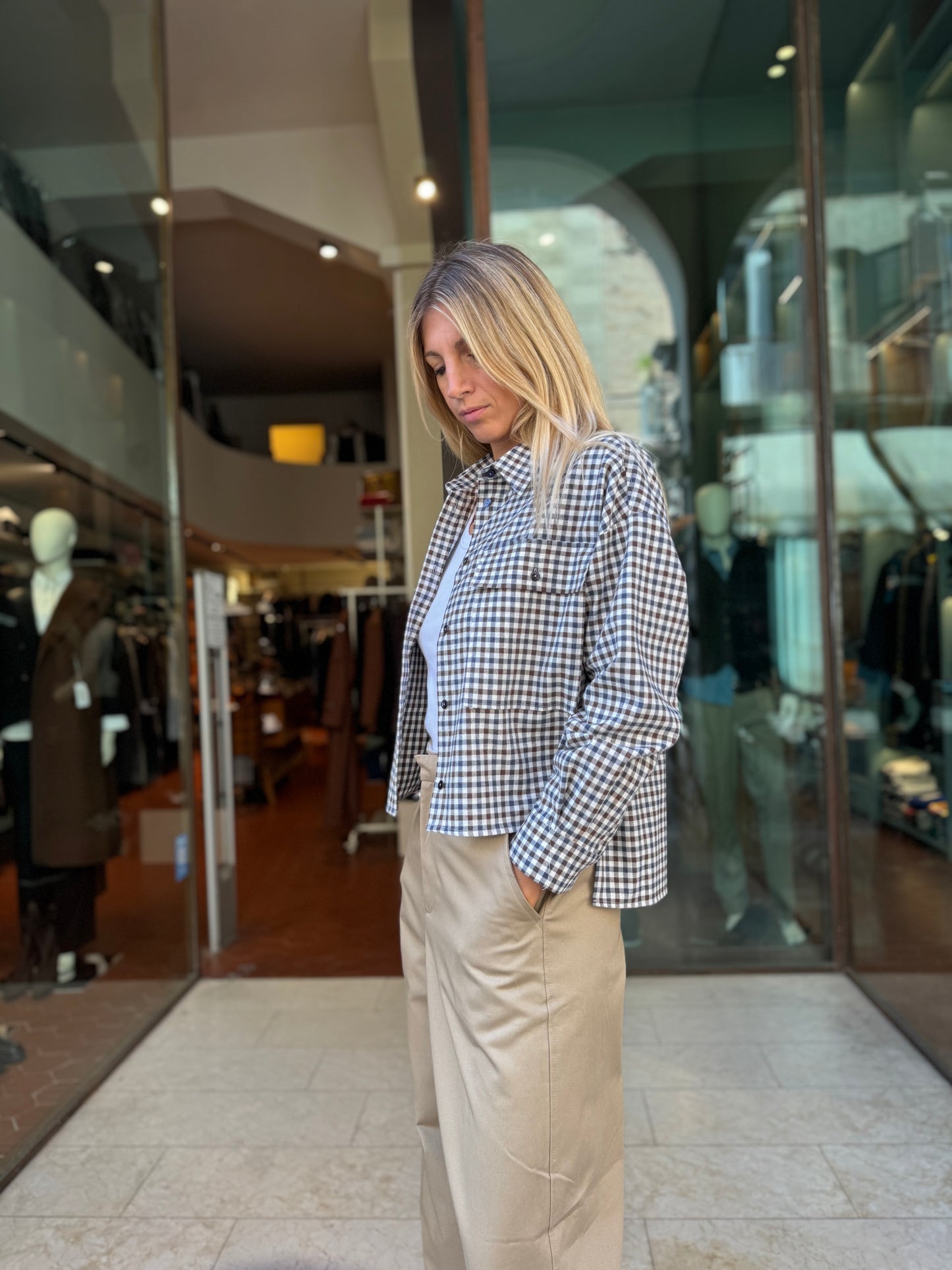 Mercì Camicia cropped con tasche SCACCHI