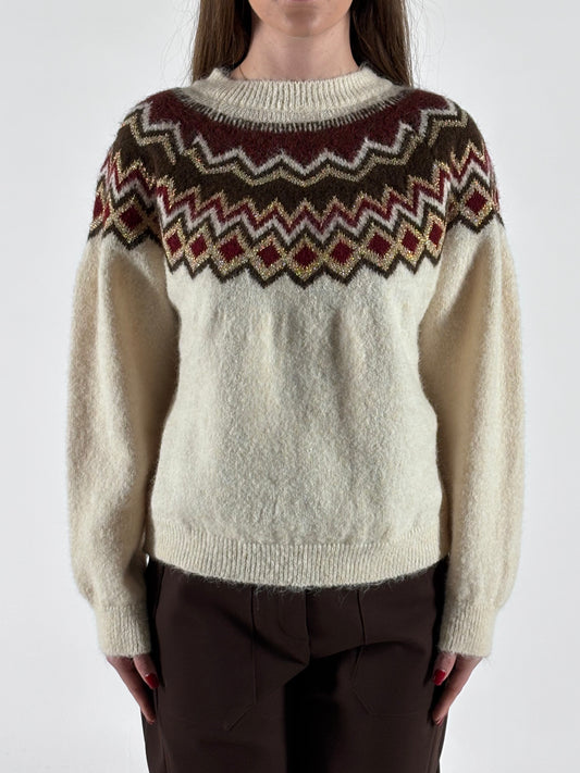 Susy mix maglia girocollo jaquard lurex PANNA-BORDEAUX