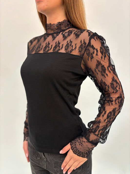 Molly Bracken Maglia a costine con ml in pizzo NERO