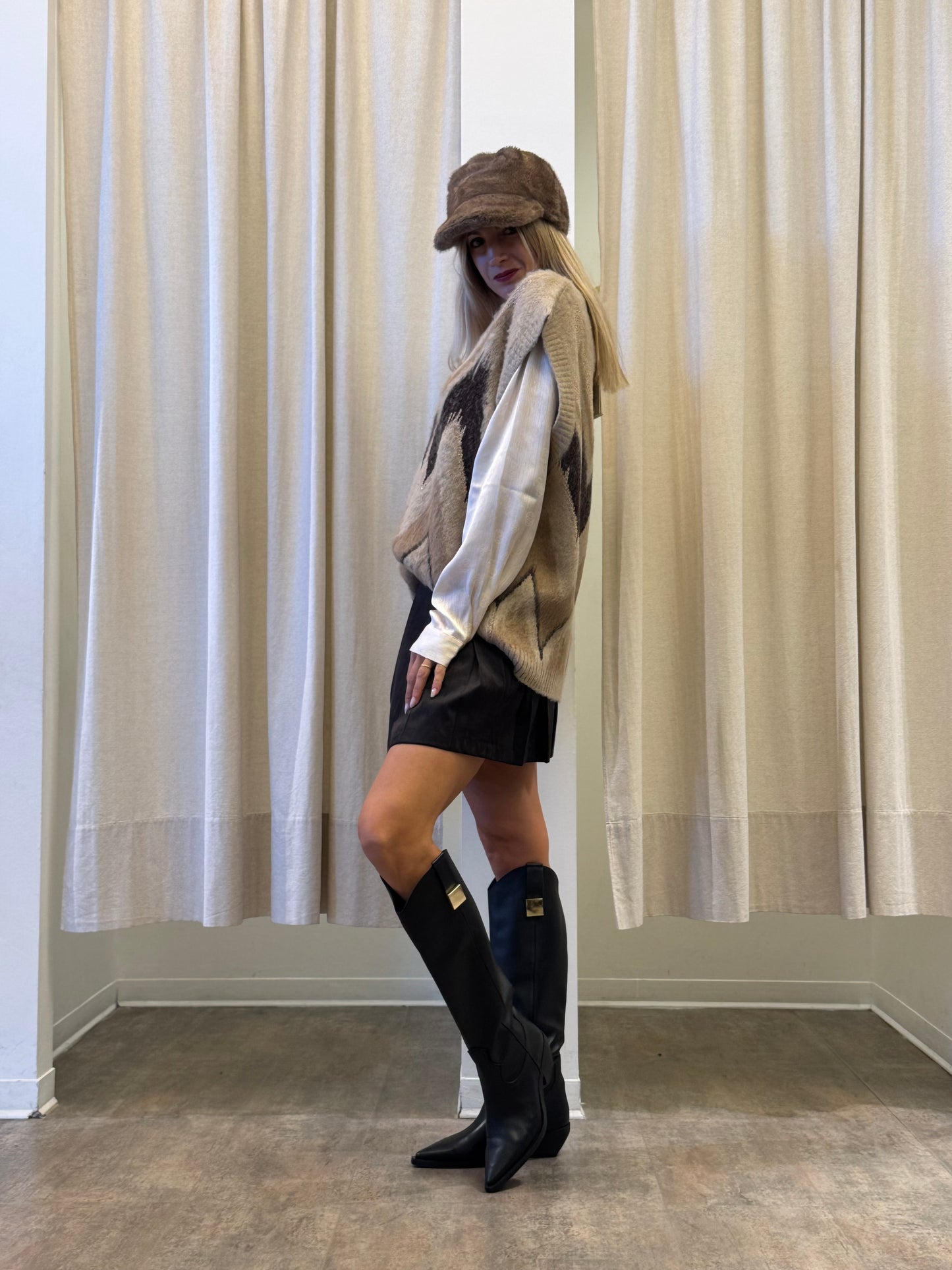 Tensione In Gilet V laminato fantasia MARRONE