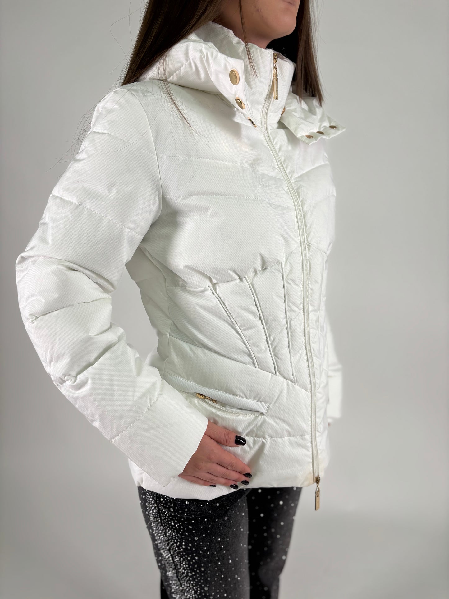 Relish Piumino glitterato con cappuccio BIANCO