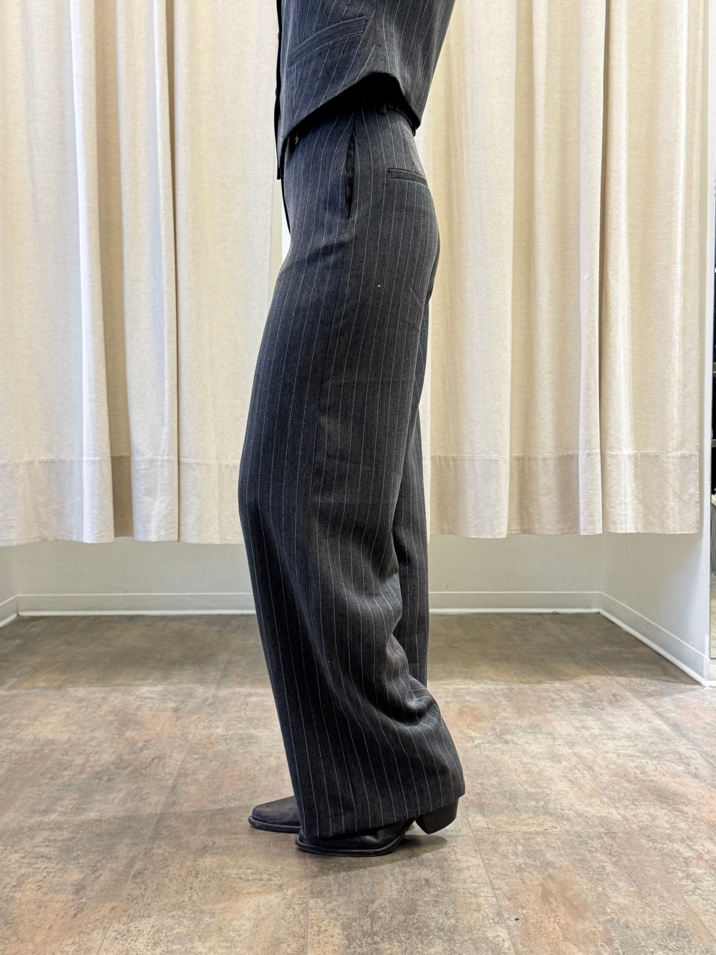 Relish Pantalone palazzo gessato con punti luce GRIGIO