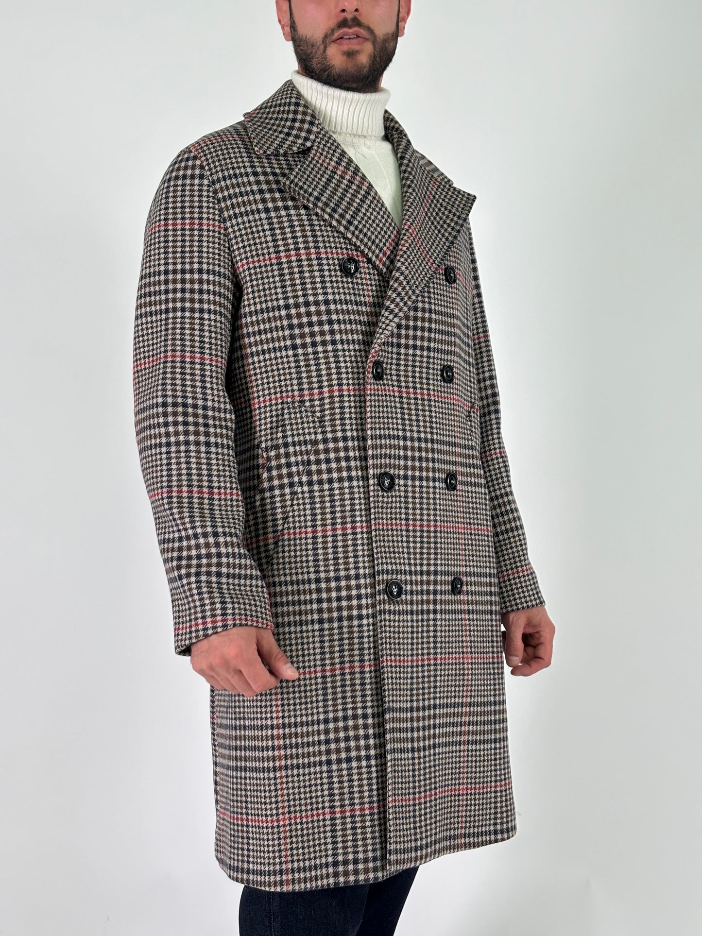 Bharnaba cappotto doppiopetto over scacchi BEIGE BLU ROSSO